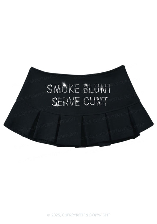 Rhinestone Smoke Blunt Y2K Mini Pleated Skirts Cherrykitten