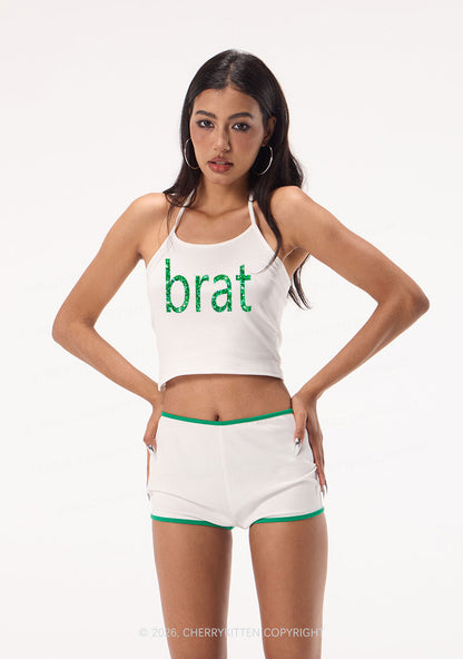 Glitter Green Brat Y2K Halter Neck Cami Cherrykitten
