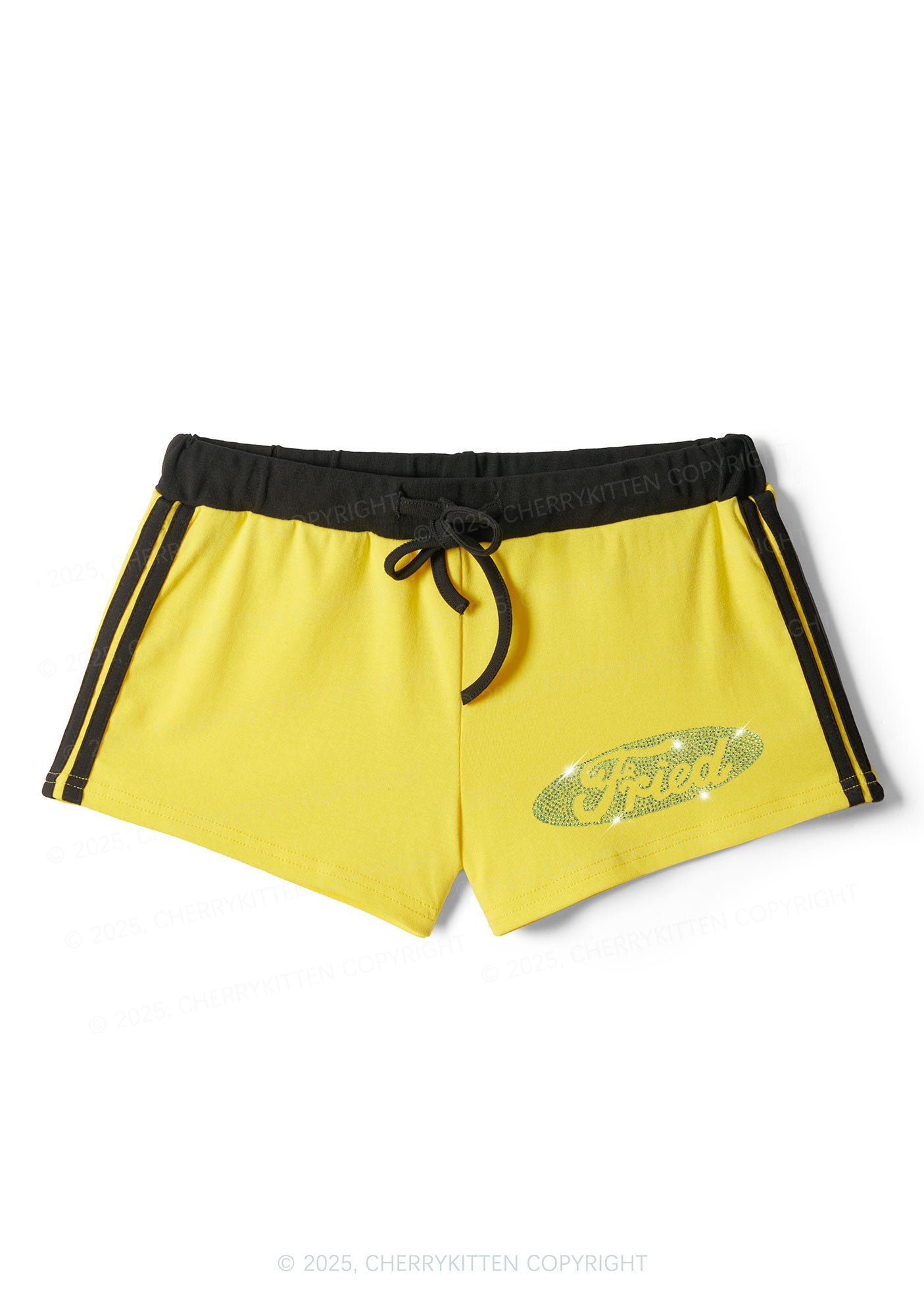 Rhinestone Fried Y2K Drawstring Mini Shorts Cherrykitten