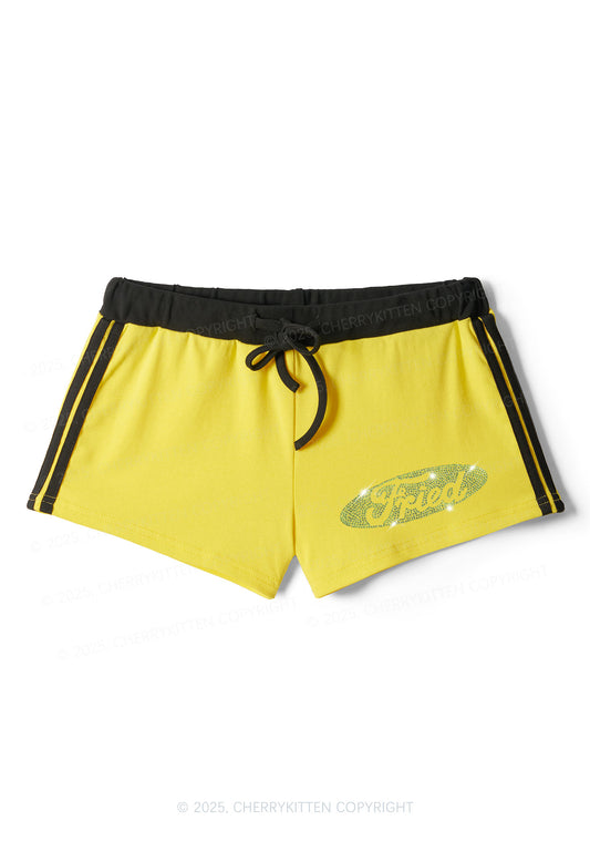 Rhinestone Fried Y2K Drawstring Mini Shorts Cherrykitten