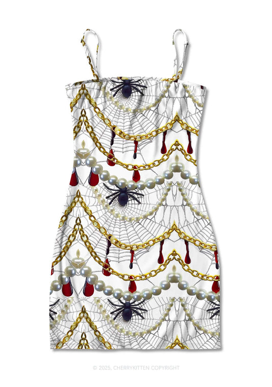 Jewelry Spider Web Y2K Print Slip Dress Cherrykitten