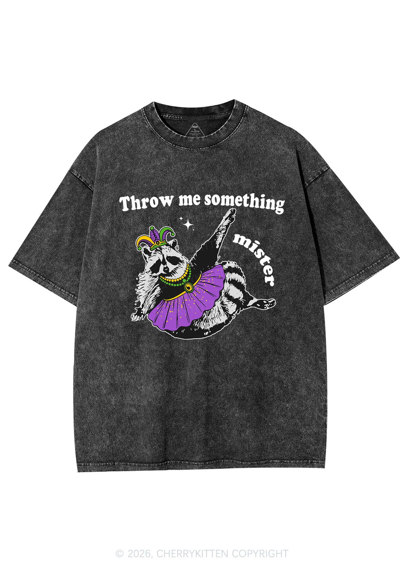 Throw Me Something Mister Raccoon Y2K Shirts Washed Tee Cherrykitten