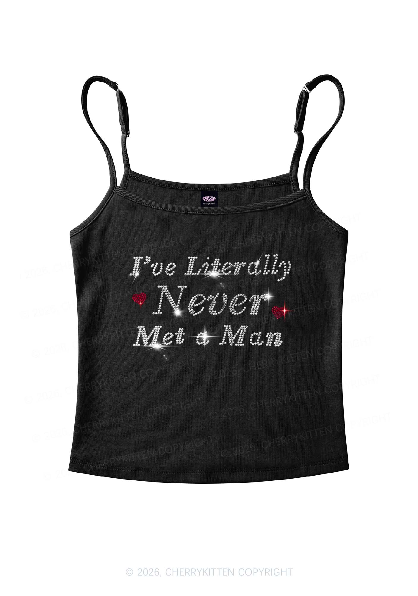 Rhinestone Never Met A Man Pride Y2K Spaghetti Strap Cami Cherrykitten