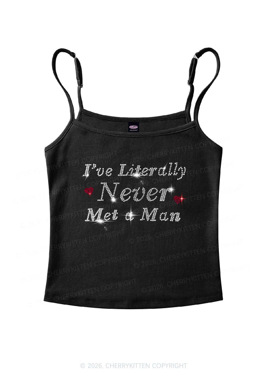 Rhinestone Never Met A Man Pride Y2K Spaghetti Strap Cami Cherrykitten