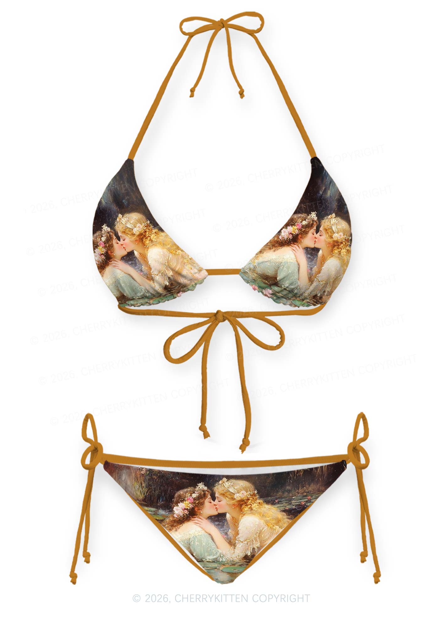 Romantic Kissing Girls Pride Y2K Print Bikini Set Cherrykitten
