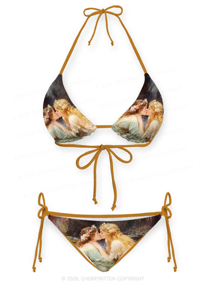 Romantic Kissing Girls Pride Y2K Print Bikini Set Cherrykitten