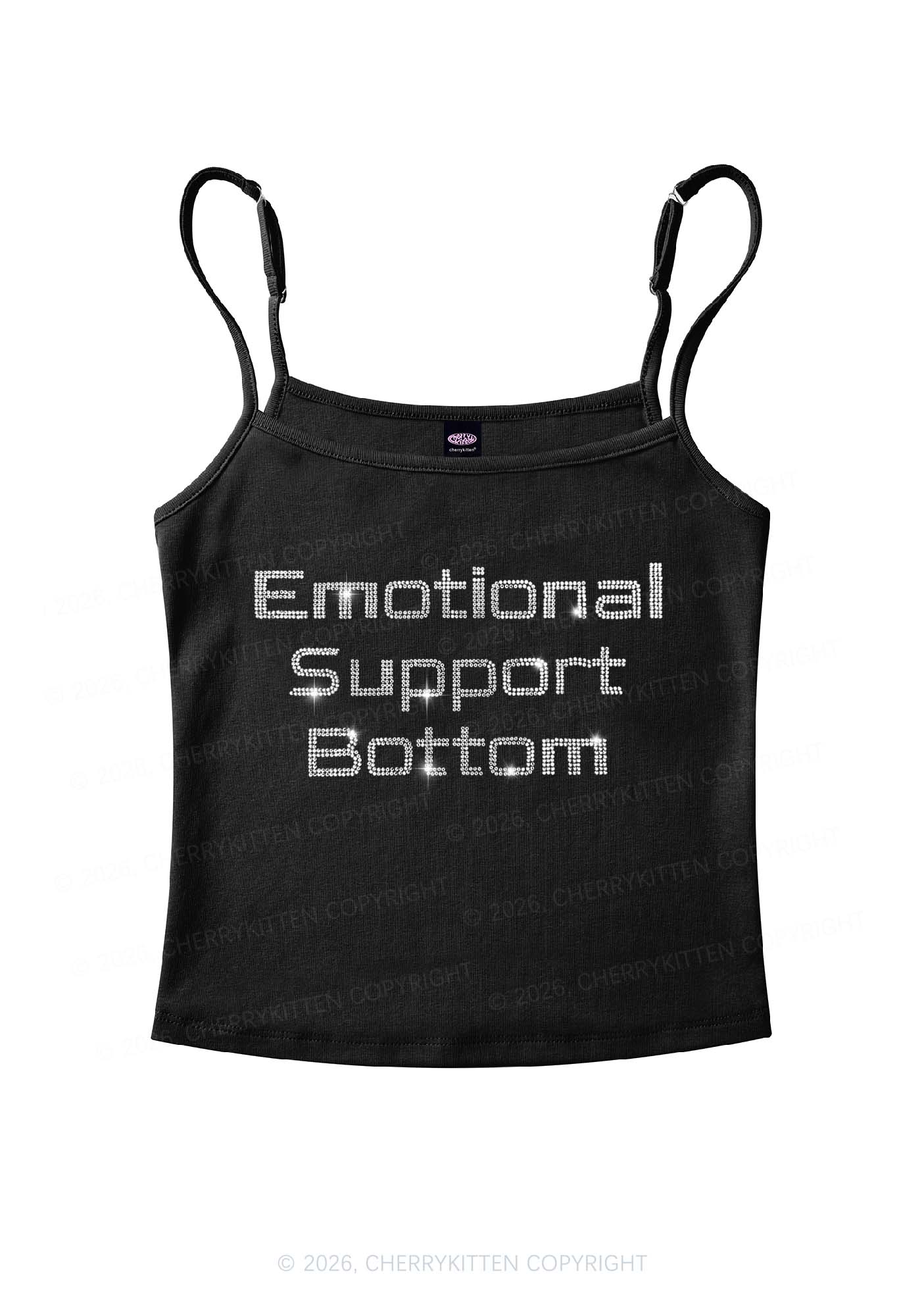 Rhinestone Emotional Support Bottom Pride Y2K Spaghetti Strap Cami Cherrykitten