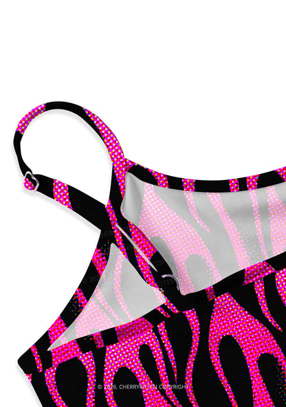 Hot Pink Flame Y2K Print Slip Dress Cherrykitten