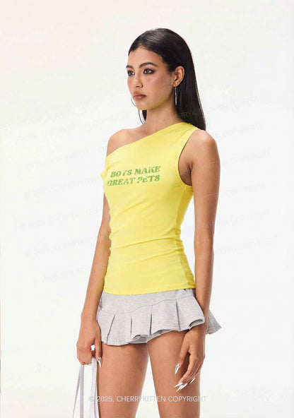 Rhinestone Boys Make Gr8 Pets Y2K Off Shoulder Tank Top Cherrykitten