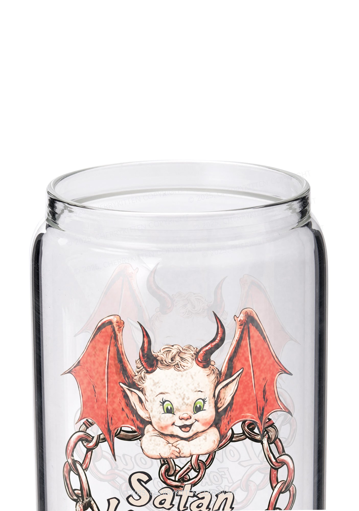 Satan Loves You Y2K Printed Glass Cup Cherrykitten