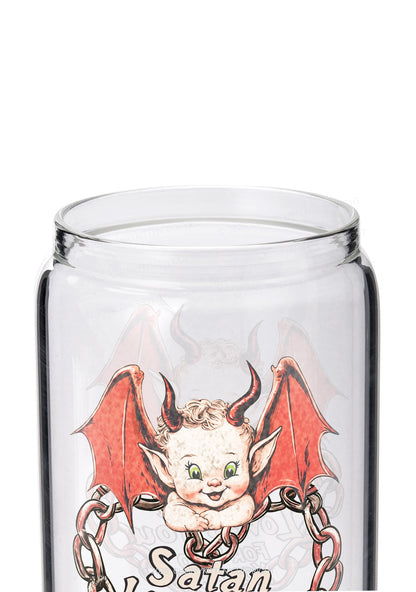 Satan Loves You Y2K Printed Glass Cup Cherrykitten