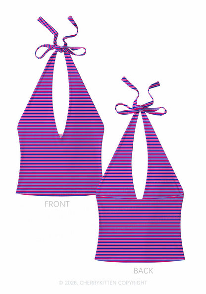 Bisexual Stripes Pride Y2K Print Halter Deep V Neck Cami Cherrykitten