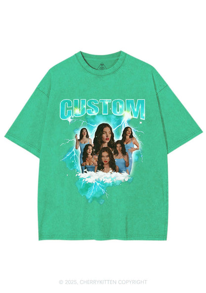 Custom Photo Storm Art Y2K Shirts Washed Tee Cherrykitten