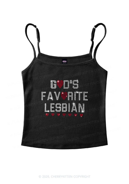 Rhinestone Gods Favorite Lesbian Pride Y2K Spaghetti Strap Cami Cherrykitten