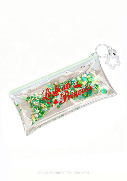 Lesbian Princess Pride Y2K Quicksand Transparent Pencil Pouch Cherrykitten