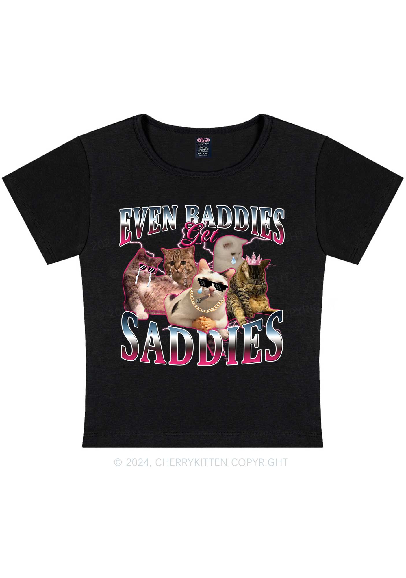 Five Baddie Cats Y2K Baby Tee Cherrykitten