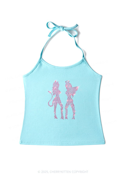 Rhinestone Dancing Girls Y2K Halter Neck Cami Cherrykitten