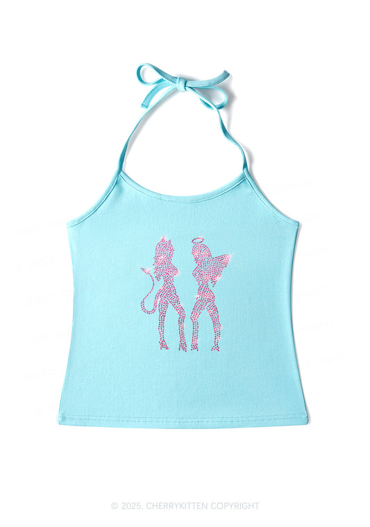 Rhinestone Dancing Girls Y2K Halter Neck Cami Cherrykitten