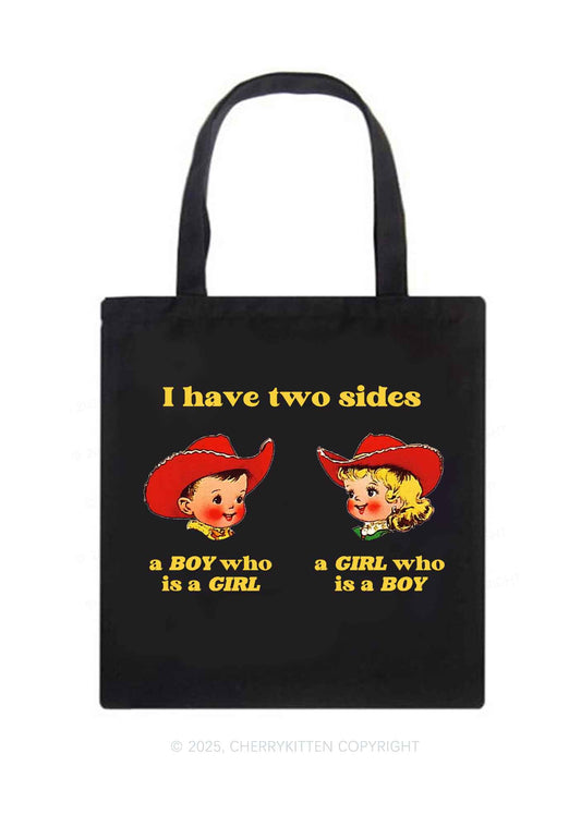 I Have Two Sides Pride Y2K Canvas Tote Bag Cherrykitten