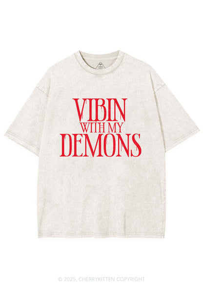 Halloween Vibin With My Demons Y2K Shirts Washed Tee Cherrykitten