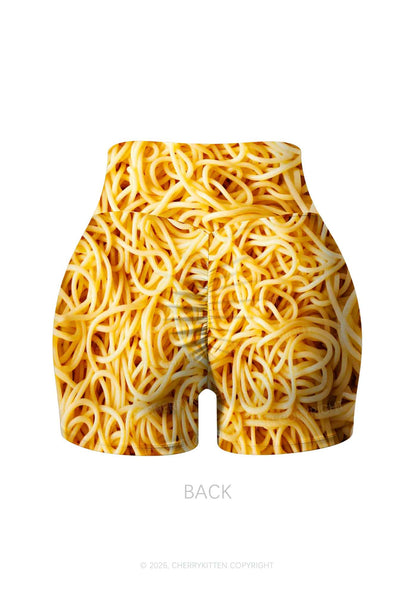 Spaghetti Pasta Y2K Print Gym Shorts Cherrykitten