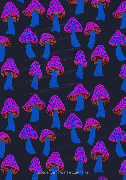 Blue Mushroom Y2K Print Cami Shorts Pajama Set Cherrykitten