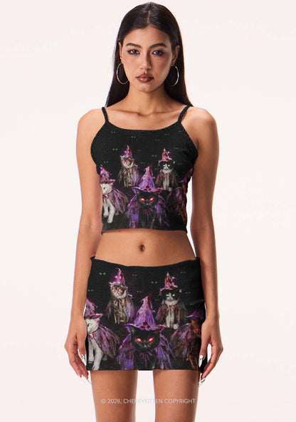 Halloween Purple Witch Hats Cat Y2K Print Mini Skirt Cherrykitten