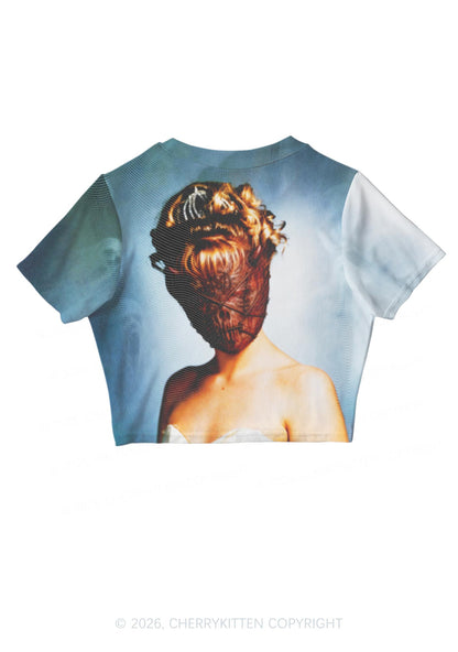 Halloween Demon Mask Woman Y2K Mesh Crop Top Cherrykitten