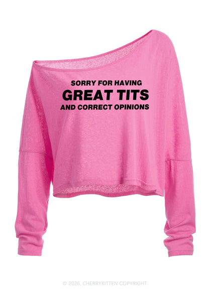 Sorry For Having Correct Opinions Y2K Off Shoulder Long Sleeve Crop Top Cherrykitten