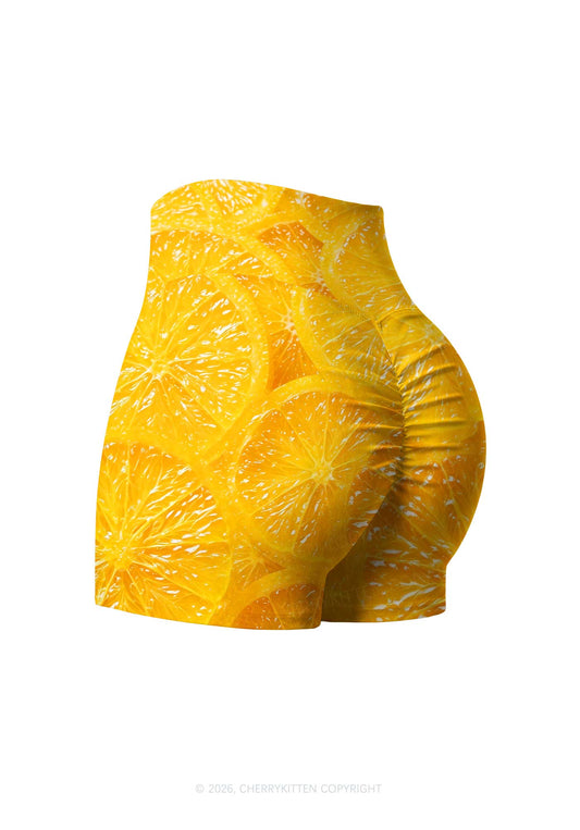 Orange Slice Y2K Print Gym Shorts Cherrykitten