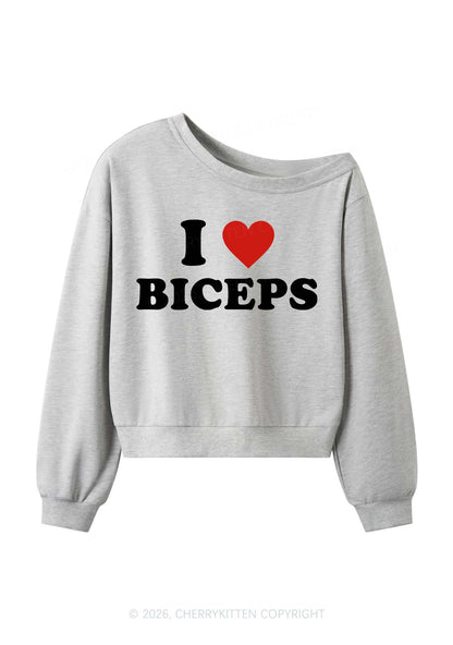 I Love Biceps Y2K Off Shoulder Sweatshirts Cherrykitten
