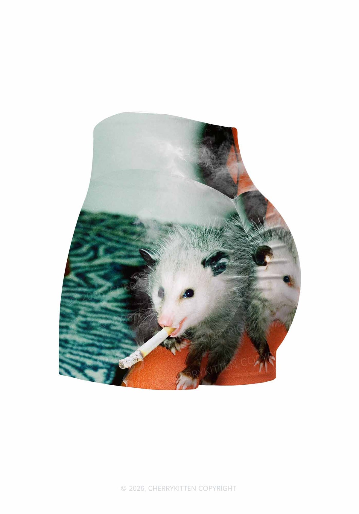 Smoking Badass Possum Y2K Print Gym Shorts Cherrykitten