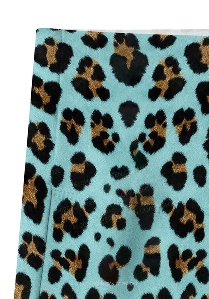 Mint Green Leopard Y2K Print Gym Shorts Cherrykitten