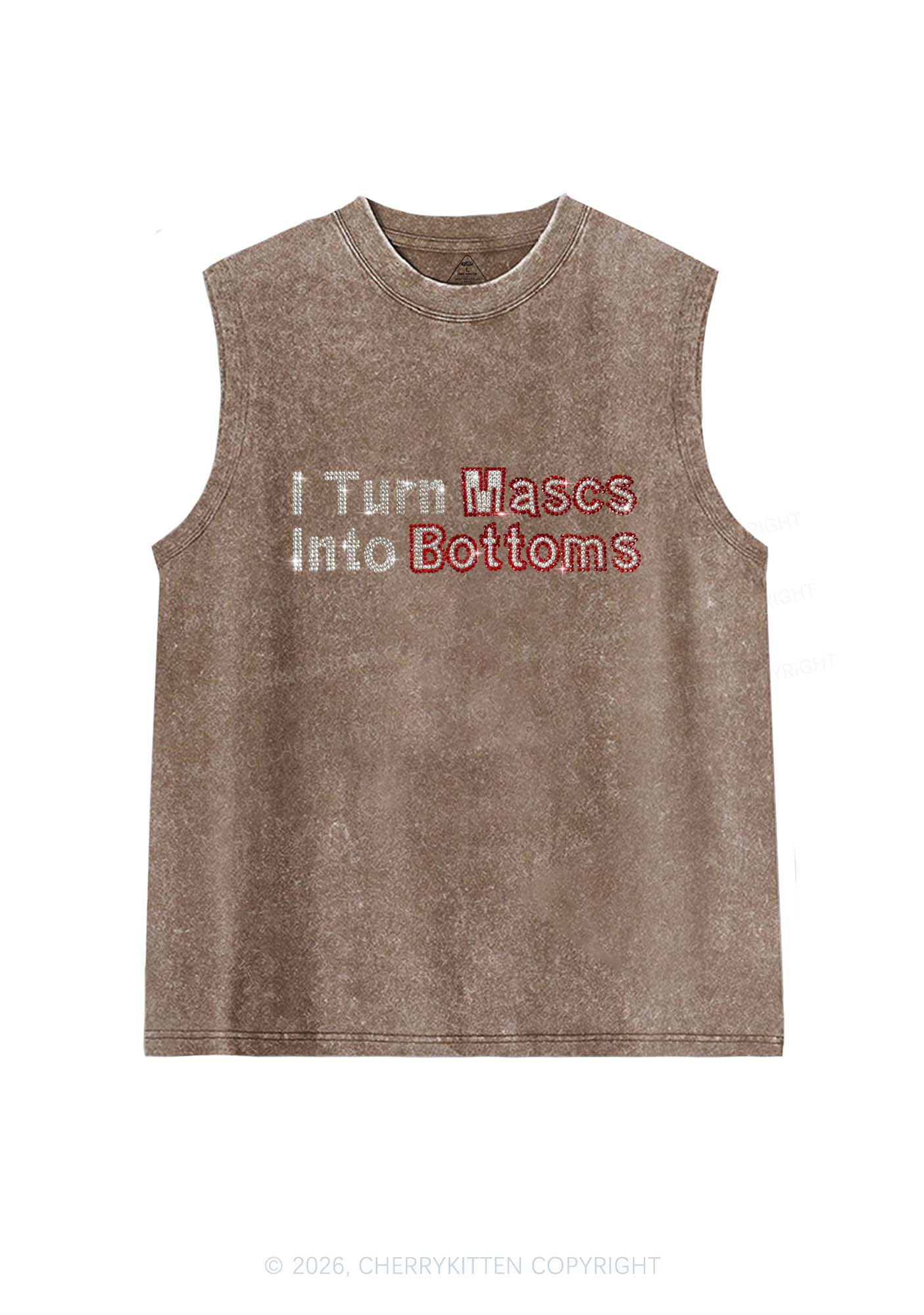Rhinestone I Turn Mascs Into Bottoms Y2K Washed Muscle Tank Cherrykitten