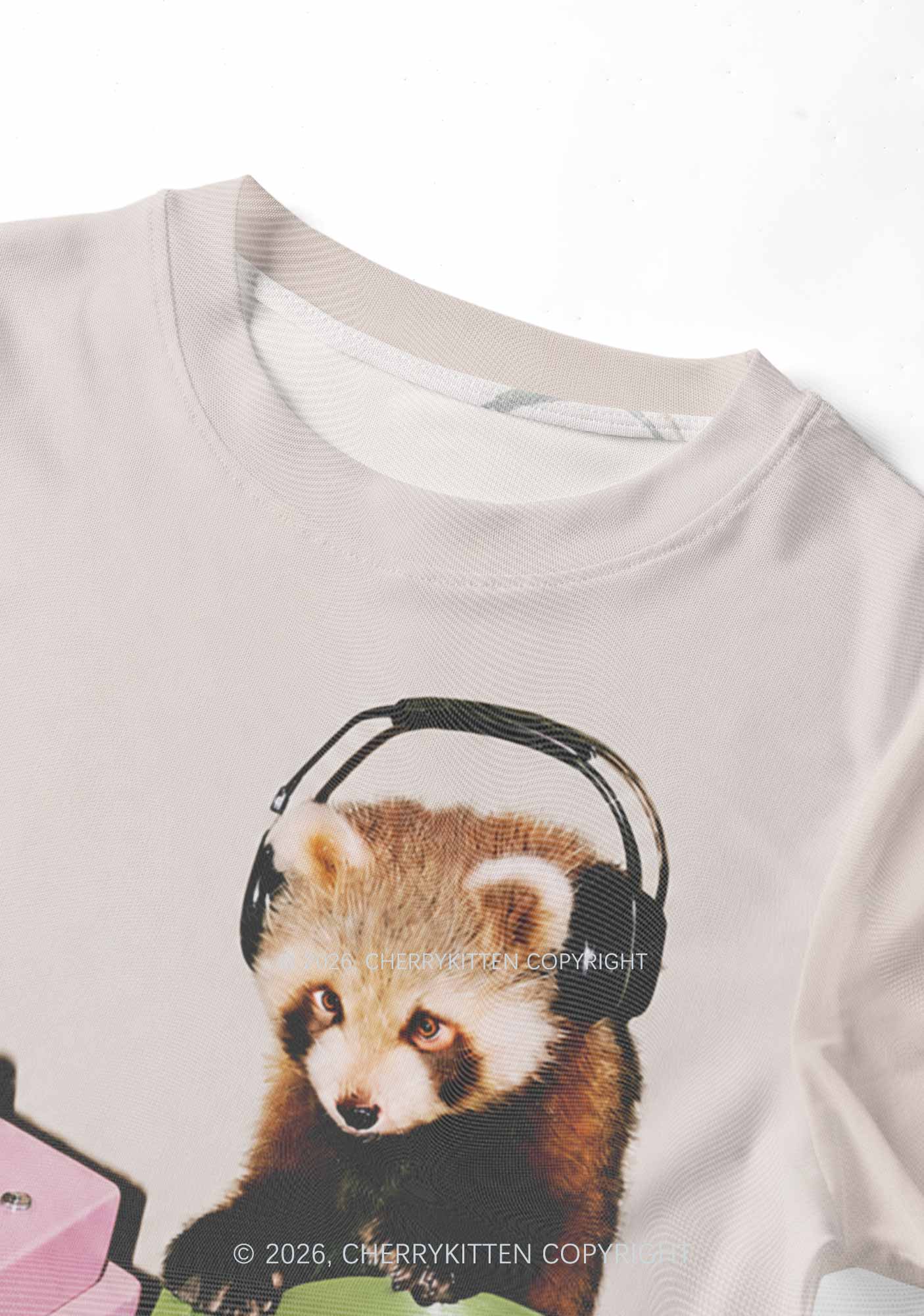 Red Panda DJ Y2K Mesh Crop Top Cherrykitten
