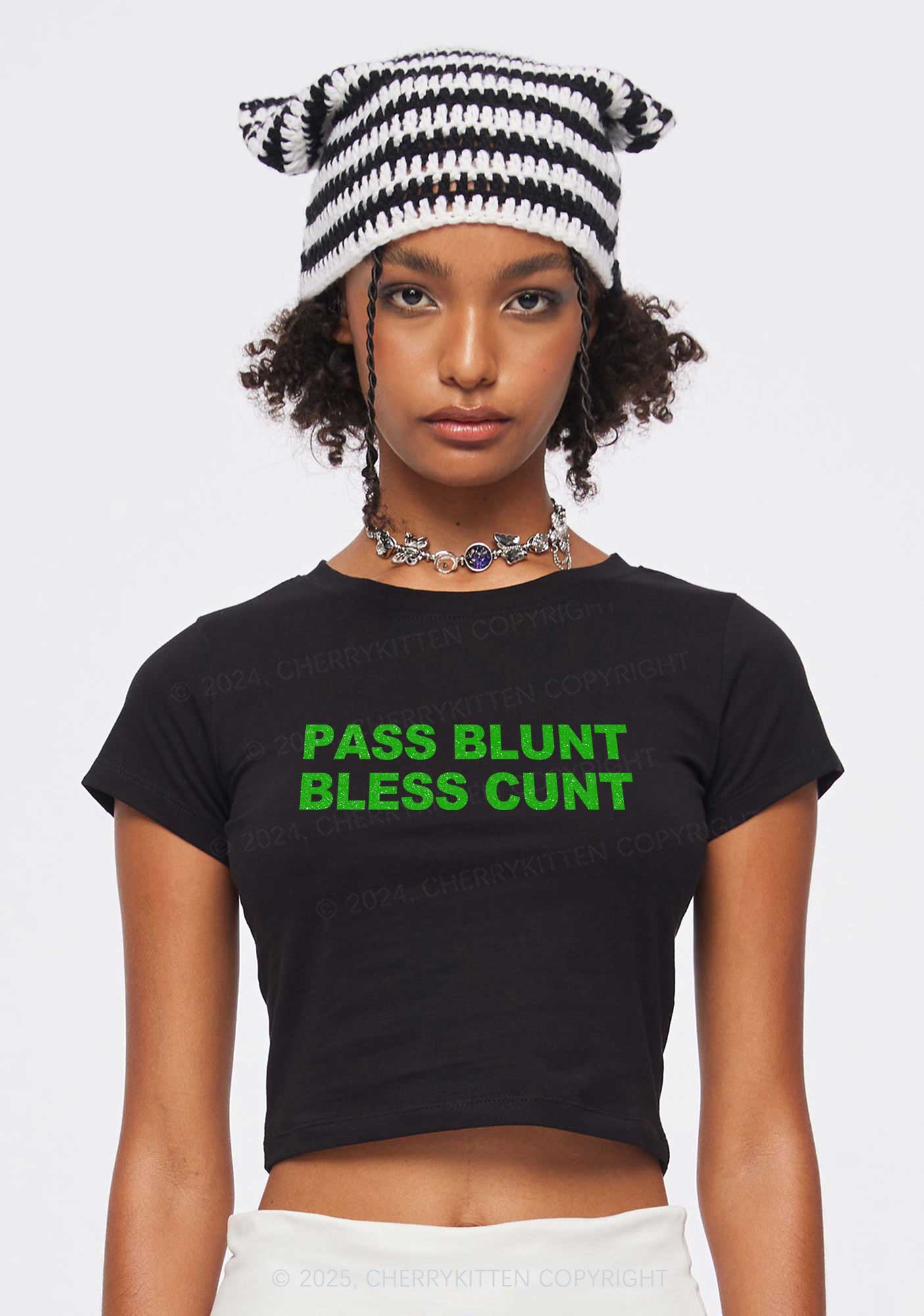 Pass Blunt Bless Cxxt Y2K Baby Tee Cherrykitten