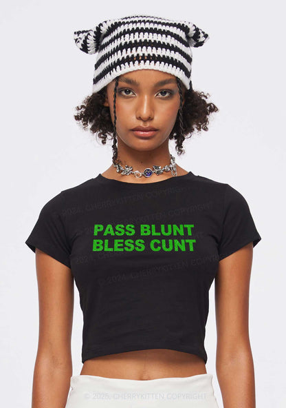 Pass Blunt Bless Cxxt Y2K Baby Tee Cherrykitten