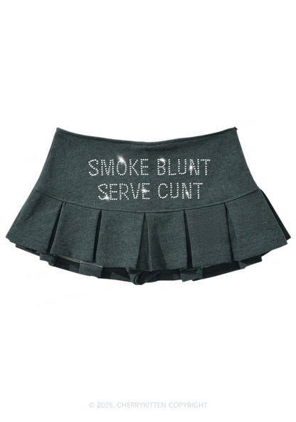 Rhinestone Smoke Blunt Y2K Mini Pleated Skirts Cherrykitten
