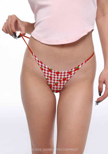 Red White Plaid Strawberry Y2K Print Bikini String Thong Cherrykitten