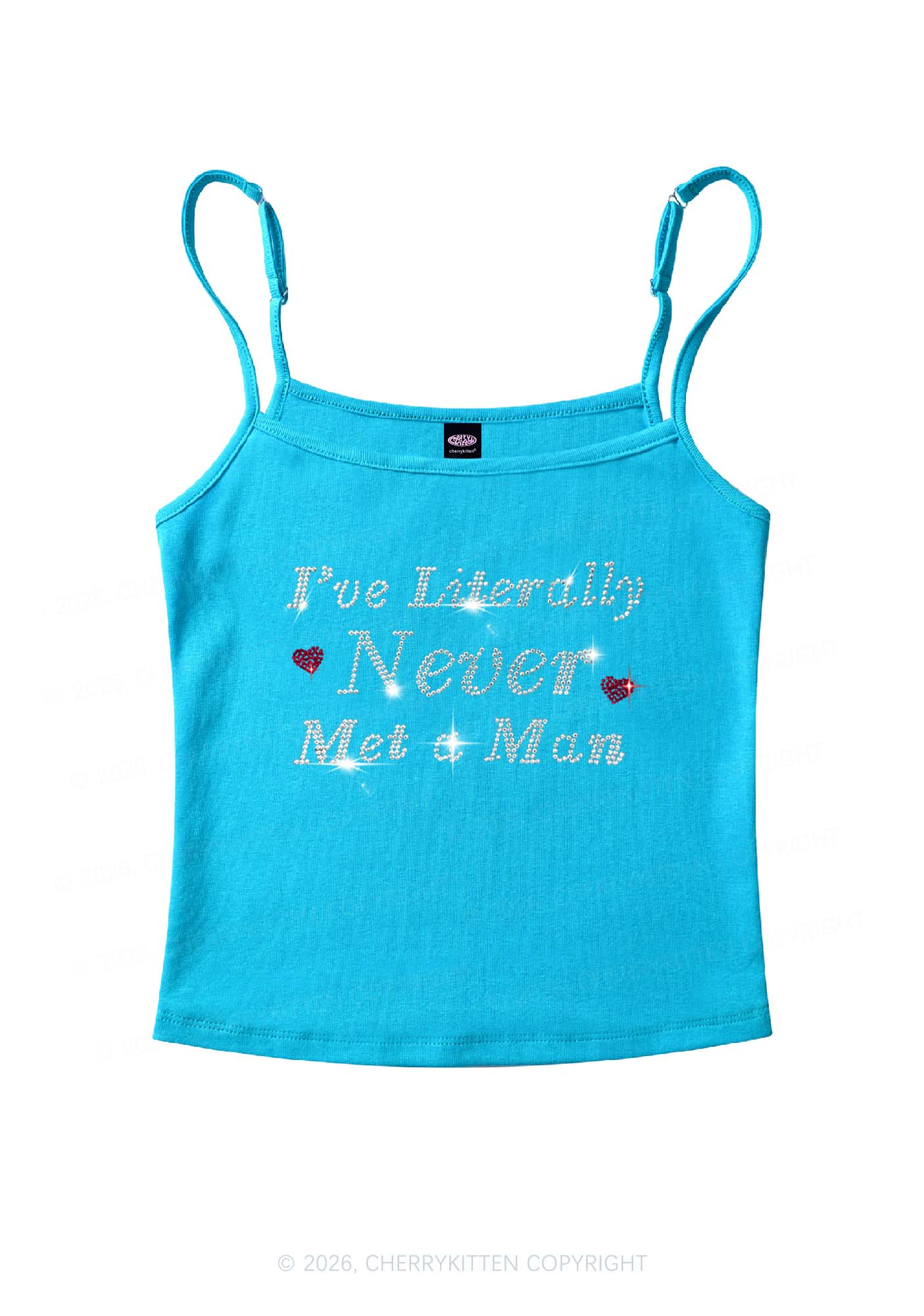 Rhinestone Never Met A Man Pride Y2K Spaghetti Strap Cami Cherrykitten