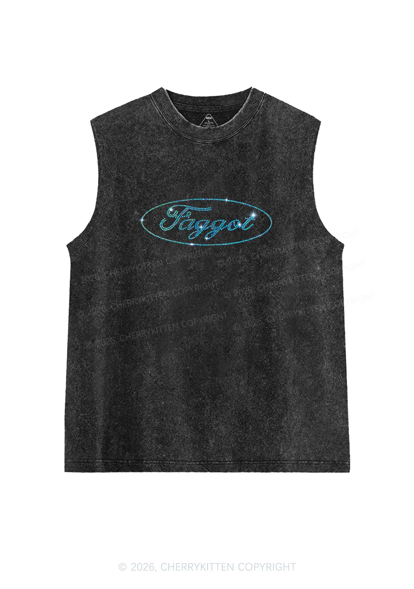 Rhinestone Oval Faggot Pride Y2K Washed Muscle Tank Cherrykitten