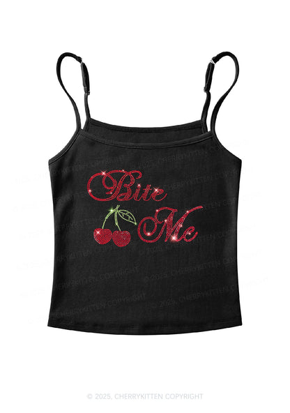 Rhinestone Red Cherry Bite Me Y2K Spaghetti Strap Cami Cherrykitten