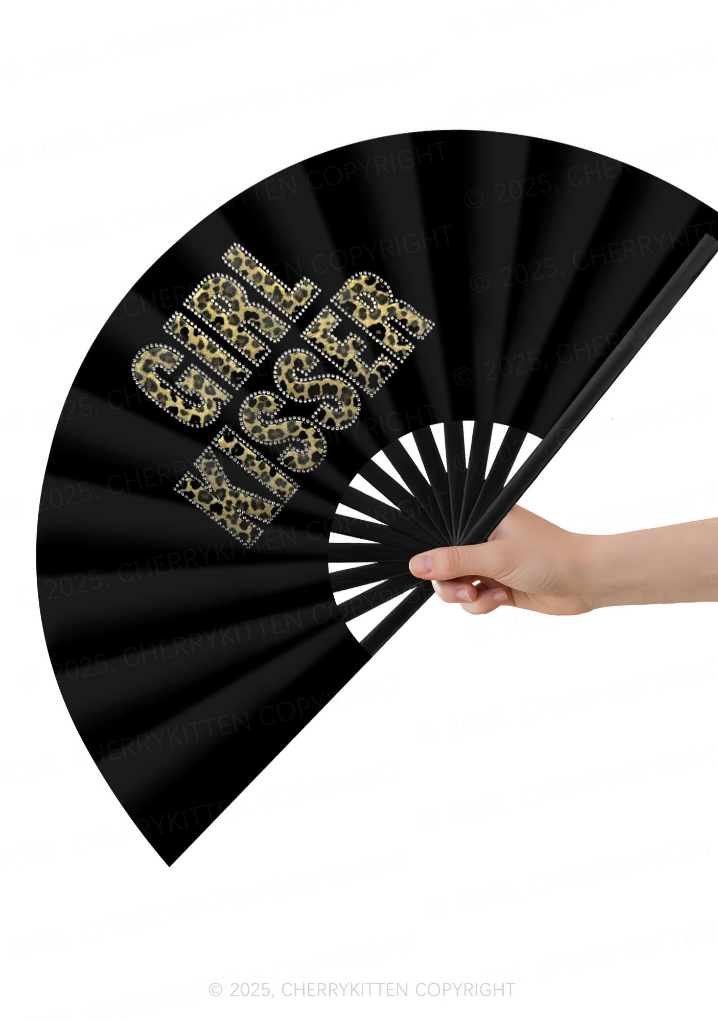 Leopard Girl Kisser Pride Y2K Rave Hand Fan Cherrykitten