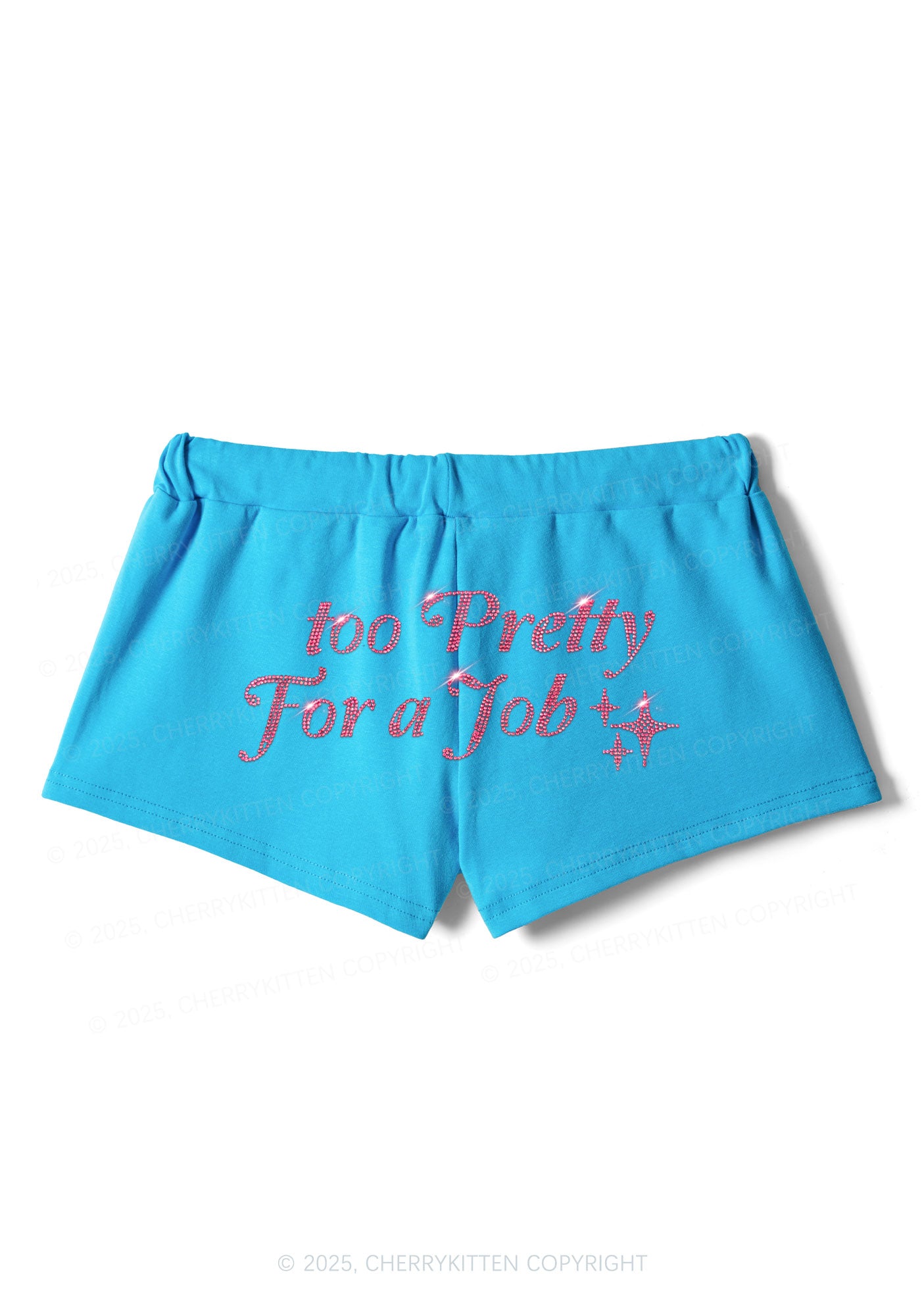 Rhinestone Too Pretty For Job Y2K Drawstring Mini Shorts Cherrykitten