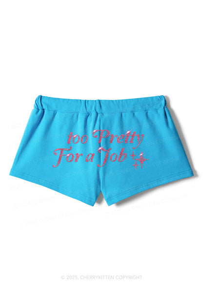 Rhinestone Too Pretty For Job Y2K Drawstring Mini Shorts Cherrykitten