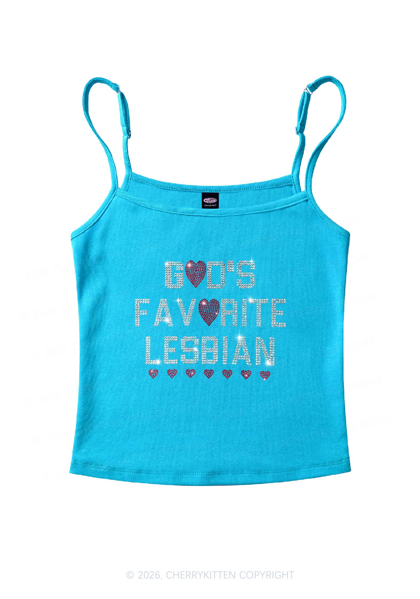 Rhinestone Gods Favorite Lesbian Pride Y2K Spaghetti Strap Cami Cherrykitten