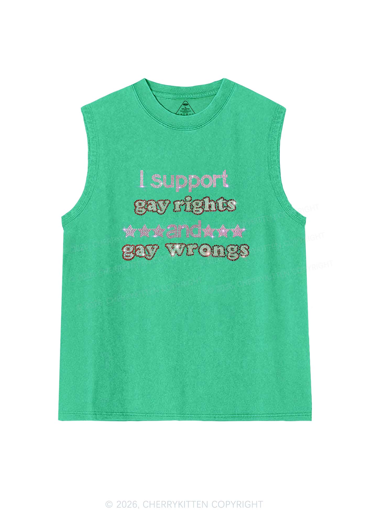 Rhinestone I Support Gay Rights Y2K Washed Muscle Tank Cherrykitten
