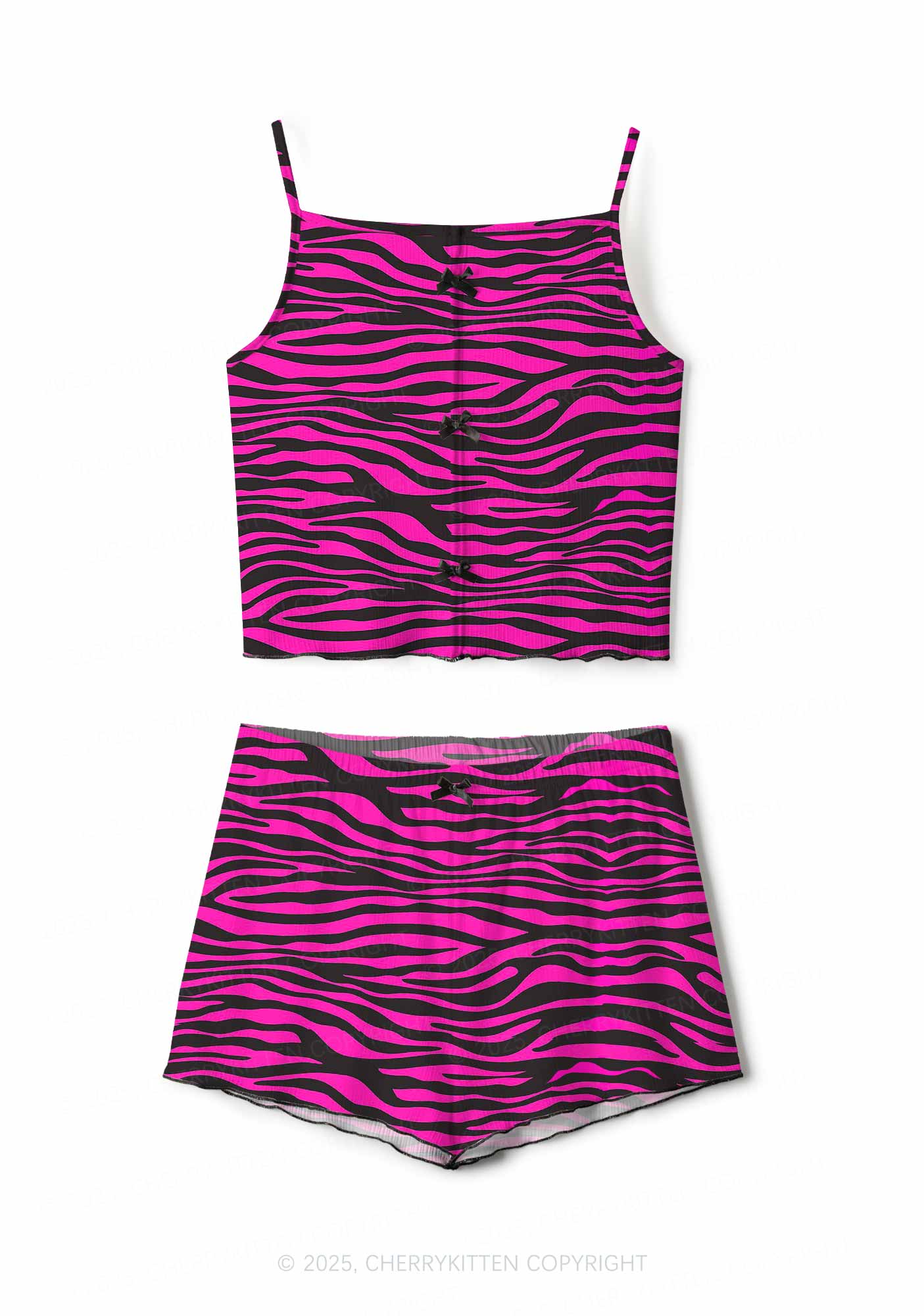 Pink Wave Y2K Print Cami Shorts Pajama Set Cherrykitten