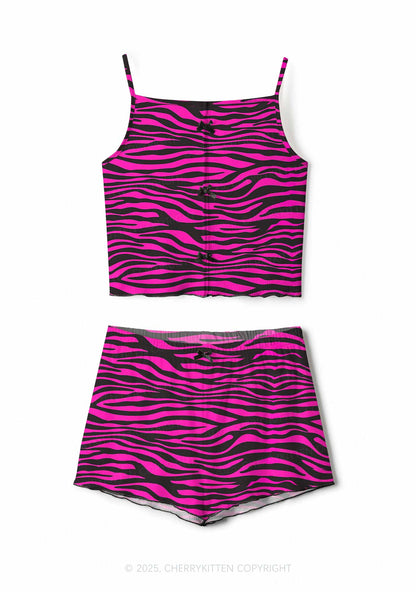 Pink Wave Y2K Print Cami Shorts Pajama Set Cherrykitten