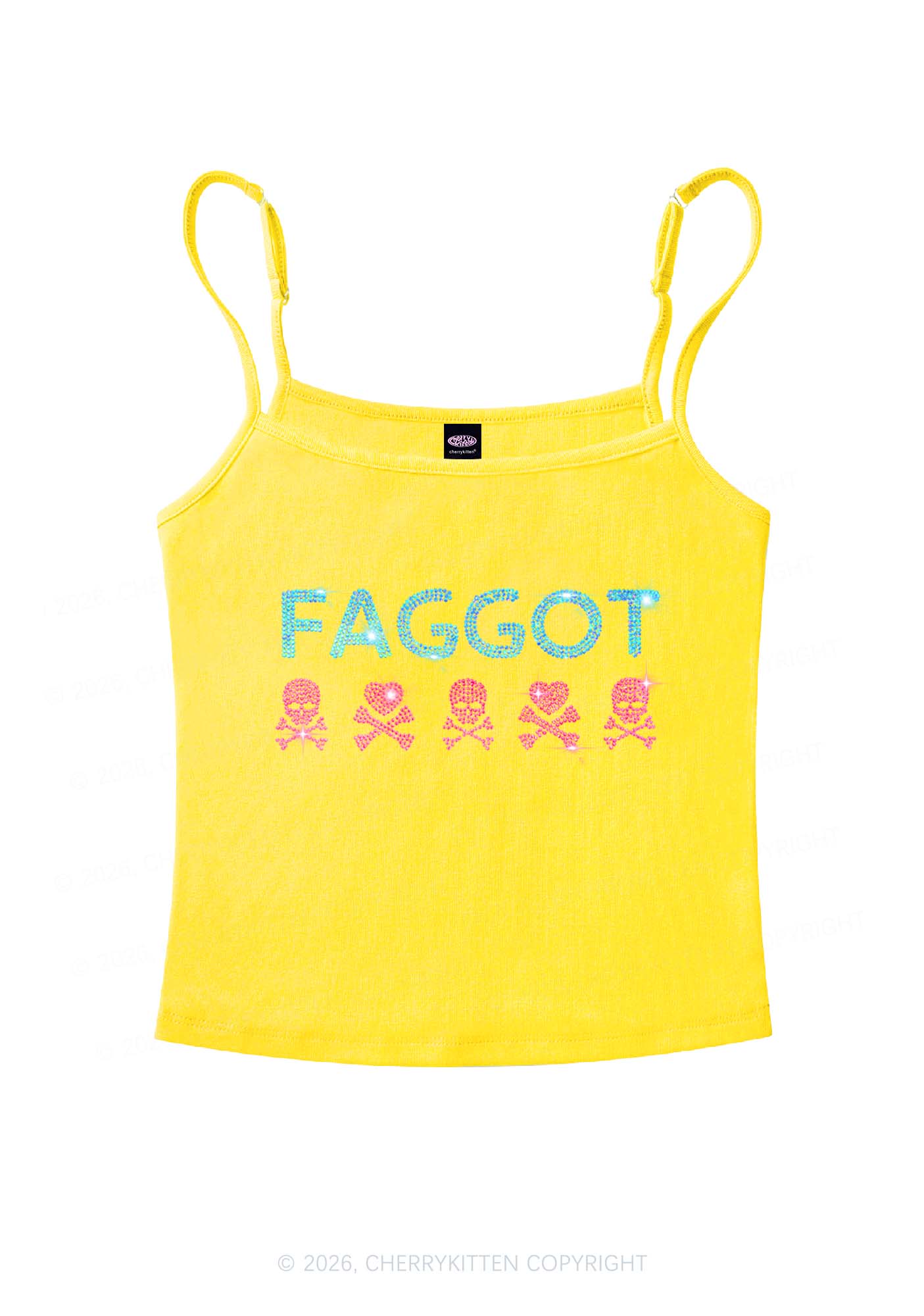 Rhinestone Faggot Skull Pride Y2K Spaghetti Strap Cami Cherrykitten